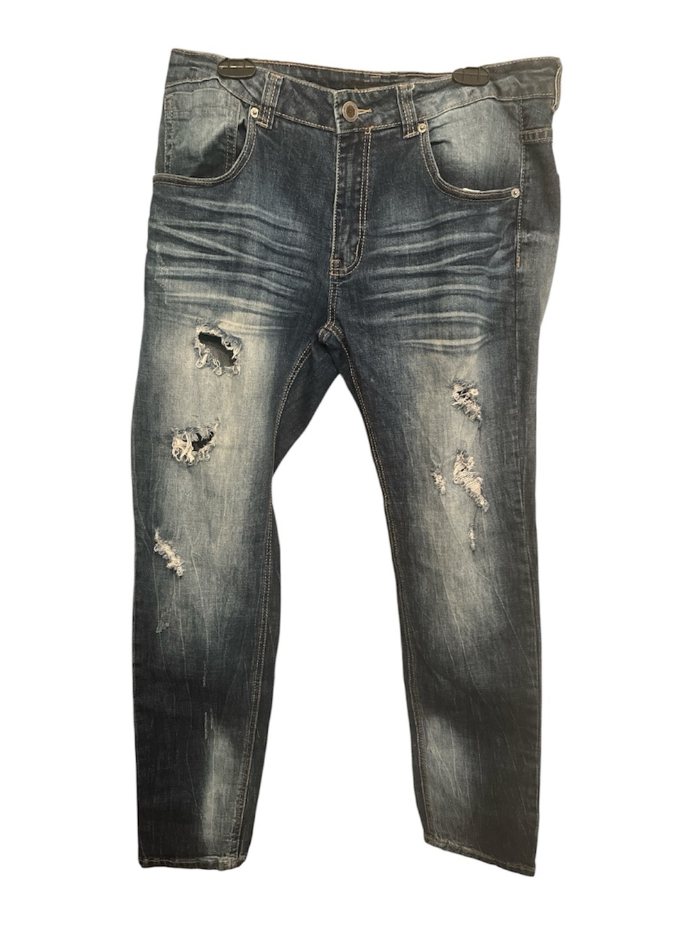 Slim Straight Distressed Men's Jeans in Washed Blue